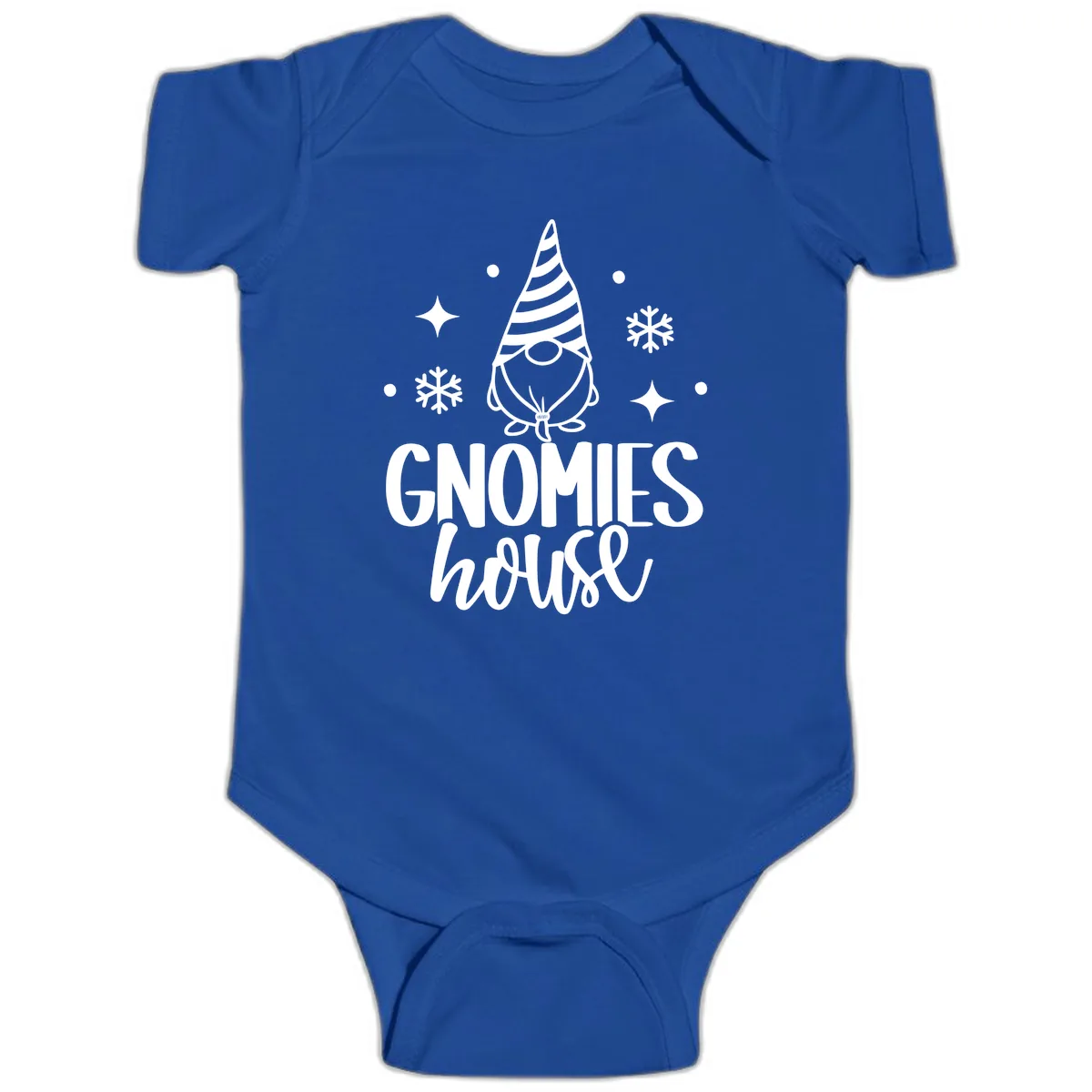 Gnomes House Holiday Design Baby Onesie in Royal