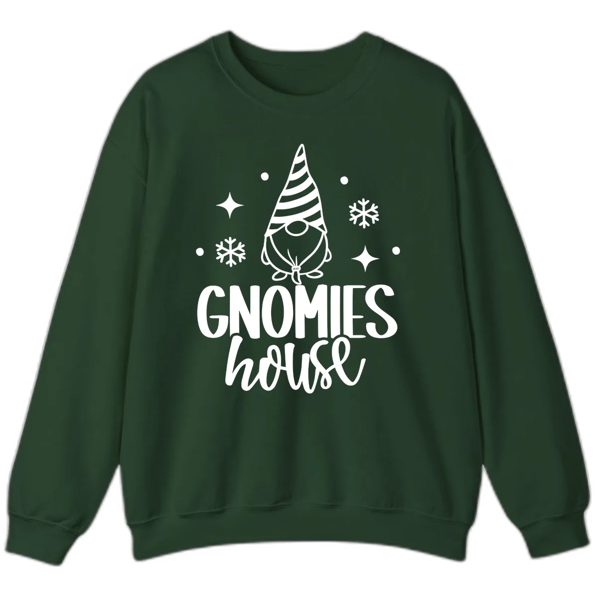 Gnomes House Holiday Design Sweatshirt in Forest Green