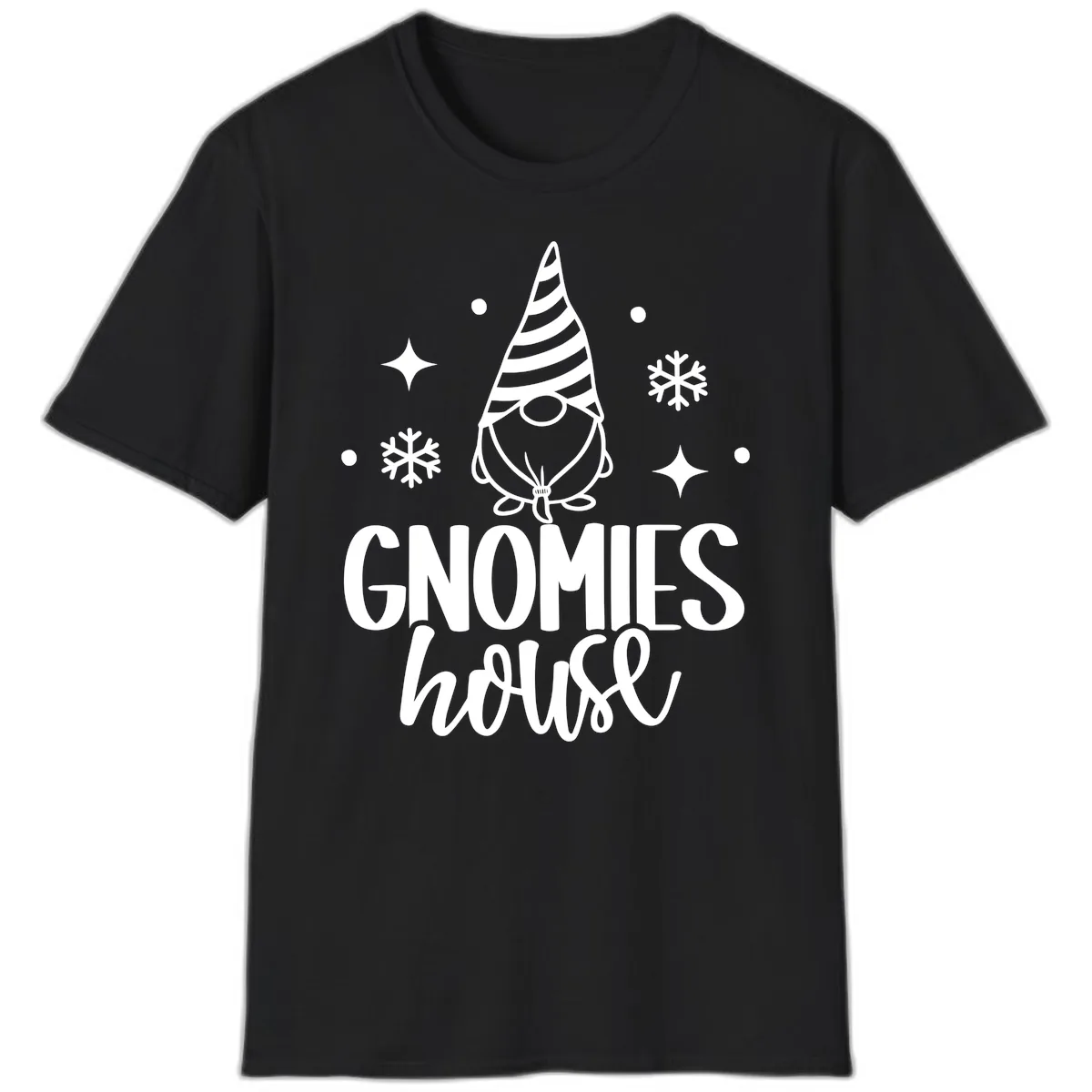 Gnomes House Holiday Design T-Shirt in Black