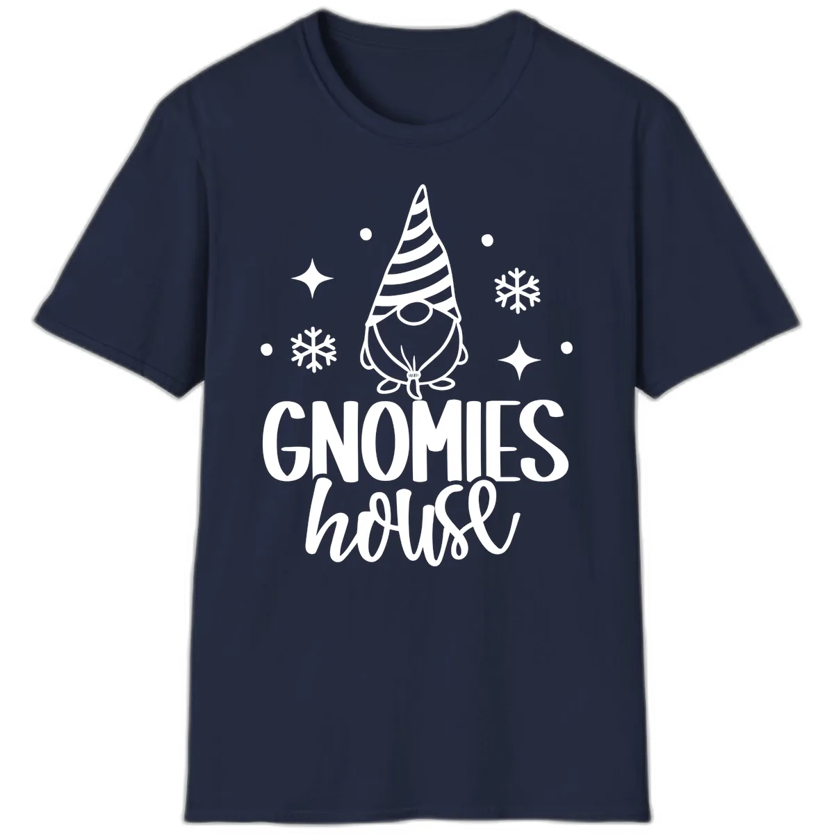 Gnomes House Holiday Design T-Shirt in Navy