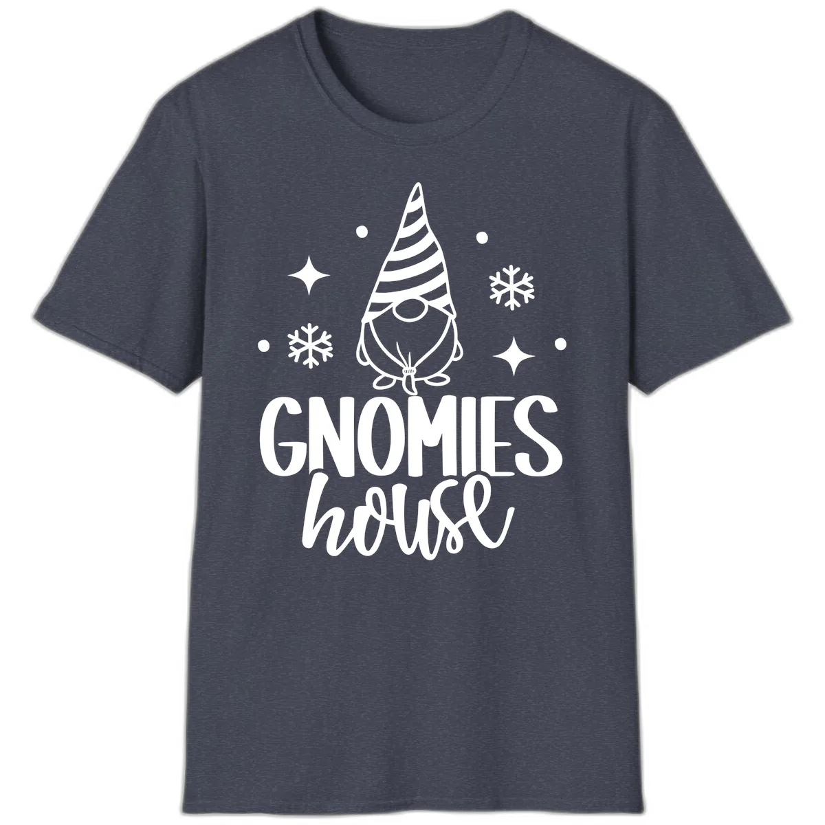 Gnomes House Holiday Design T-Shirt in Heather Navy