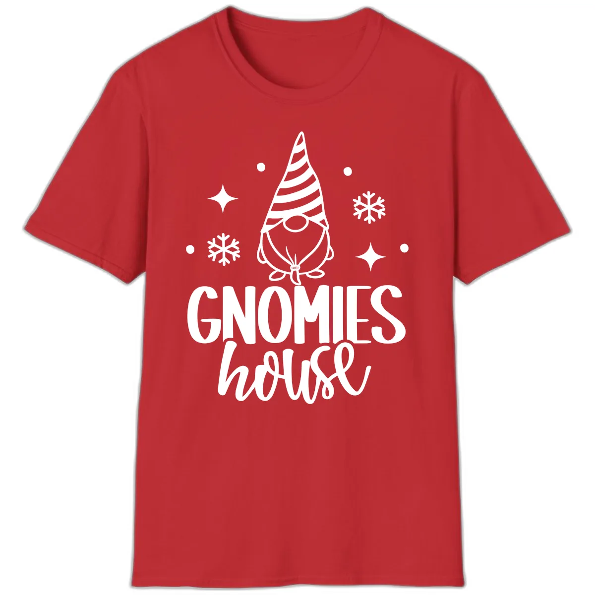 Gnomes House Holiday Design T-Shirt in Red