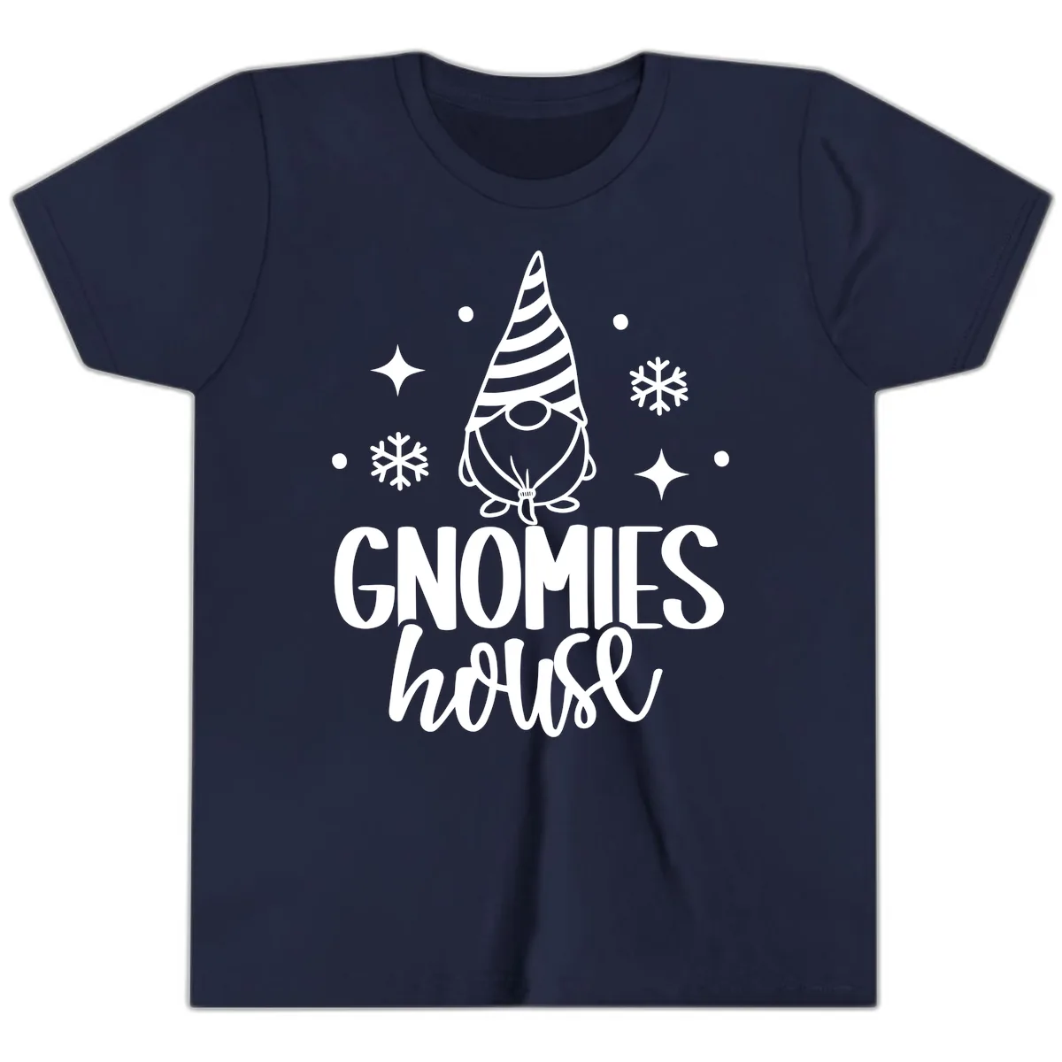 Gnomes House Holiday Design Youth T-Shirt in Navy