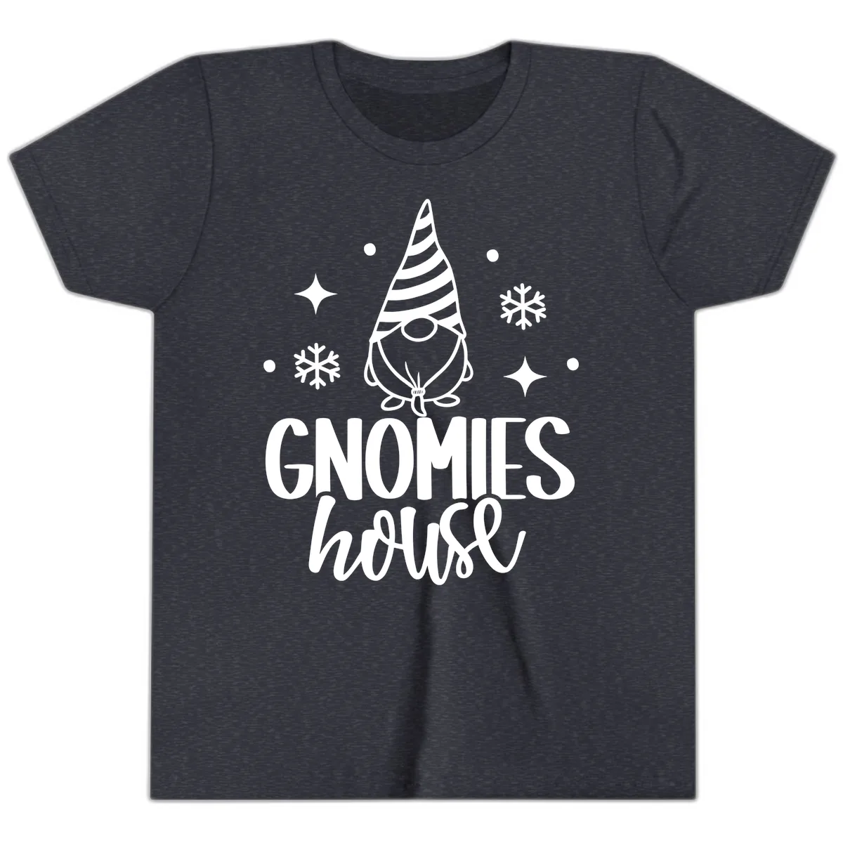 Gnomes House Holiday Design Youth T-Shirt in Heather Navy