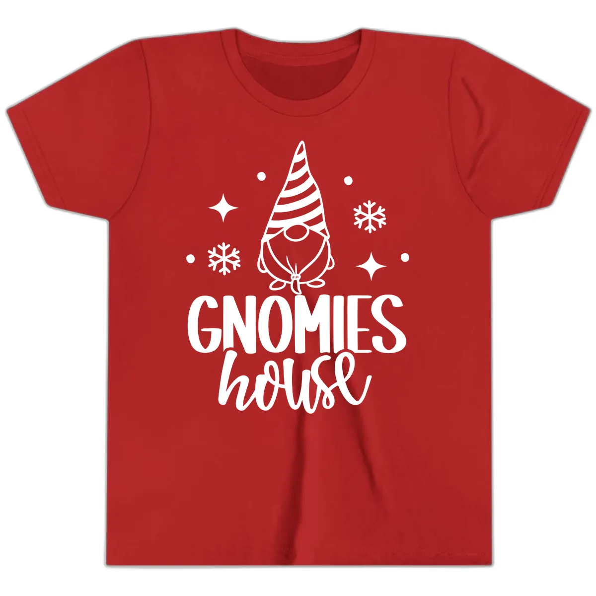 Gnomes House Holiday Design Youth T-Shirt in Red