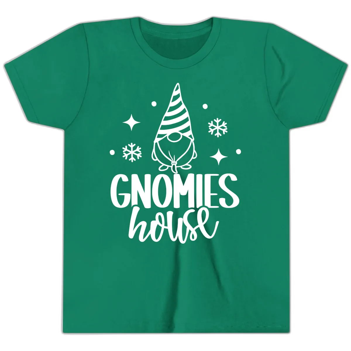 Gnomes House Holiday Design Youth T-Shirt in Kelly