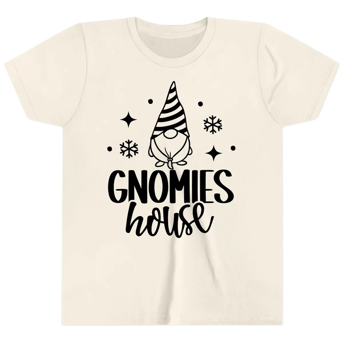 Gnomes House Holiday Design Youth T-Shirt in Natural