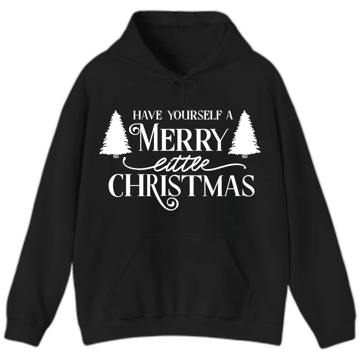 Merry Little Christmas Trees Design Hoodie in Black