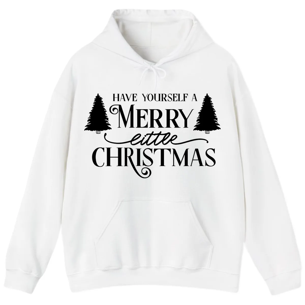 Merry Little Christmas Trees Design Hoodie in White