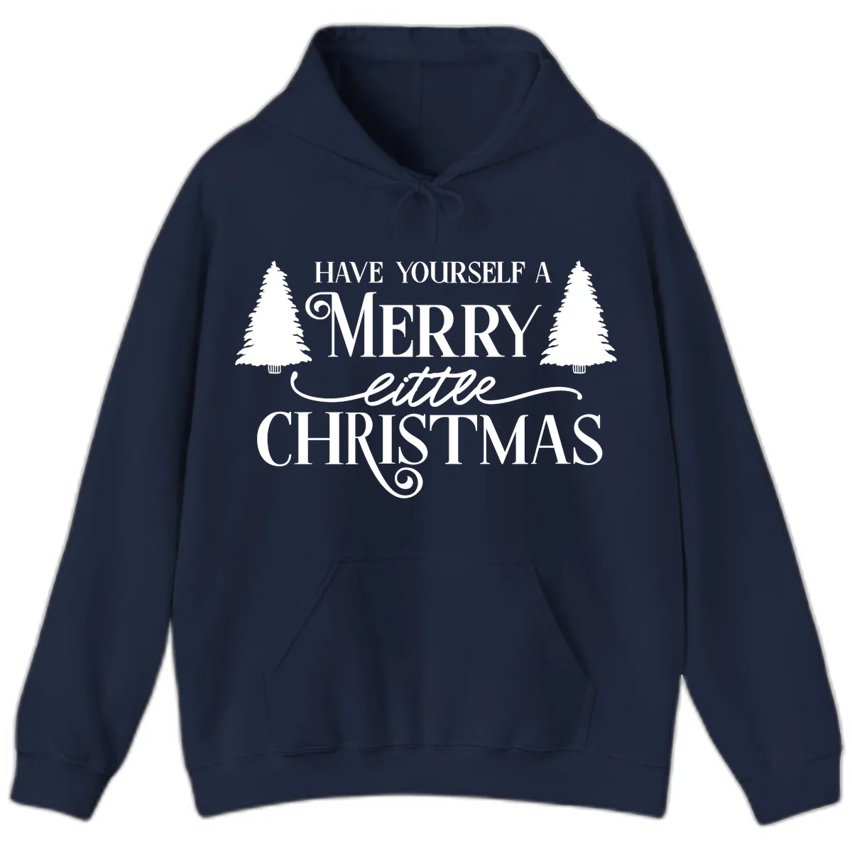 Merry Little Christmas Trees Design Hoodie in Navy