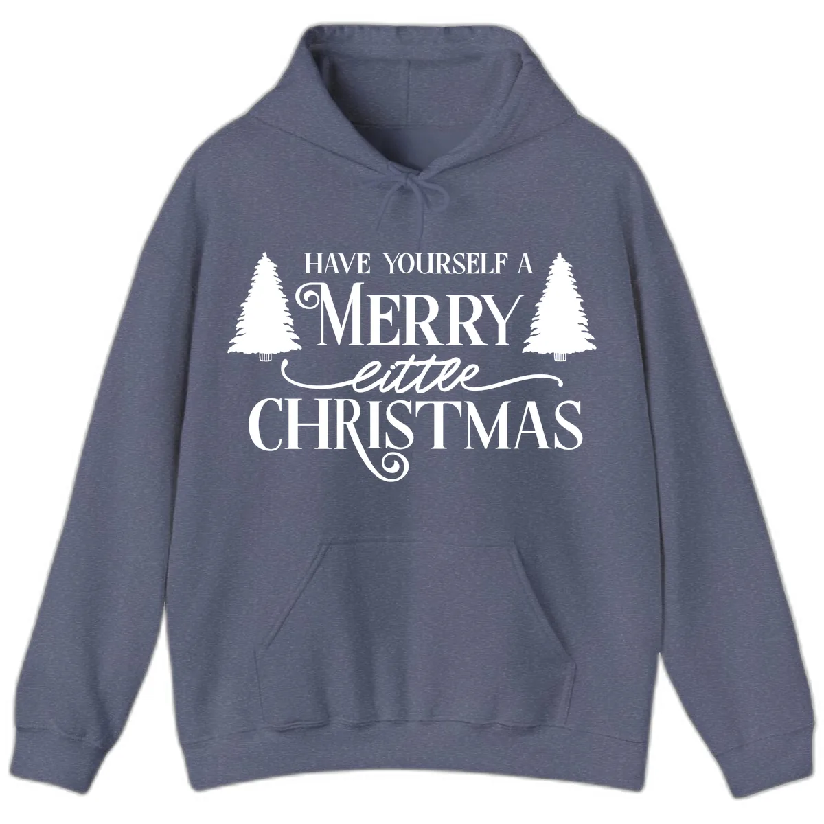 Merry Little Christmas Trees Design Hoodie in Heather Navy
