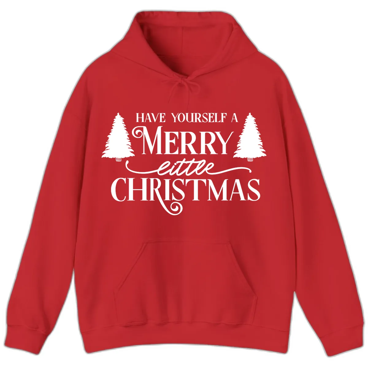 Merry Little Christmas Trees Design Hoodie in Red