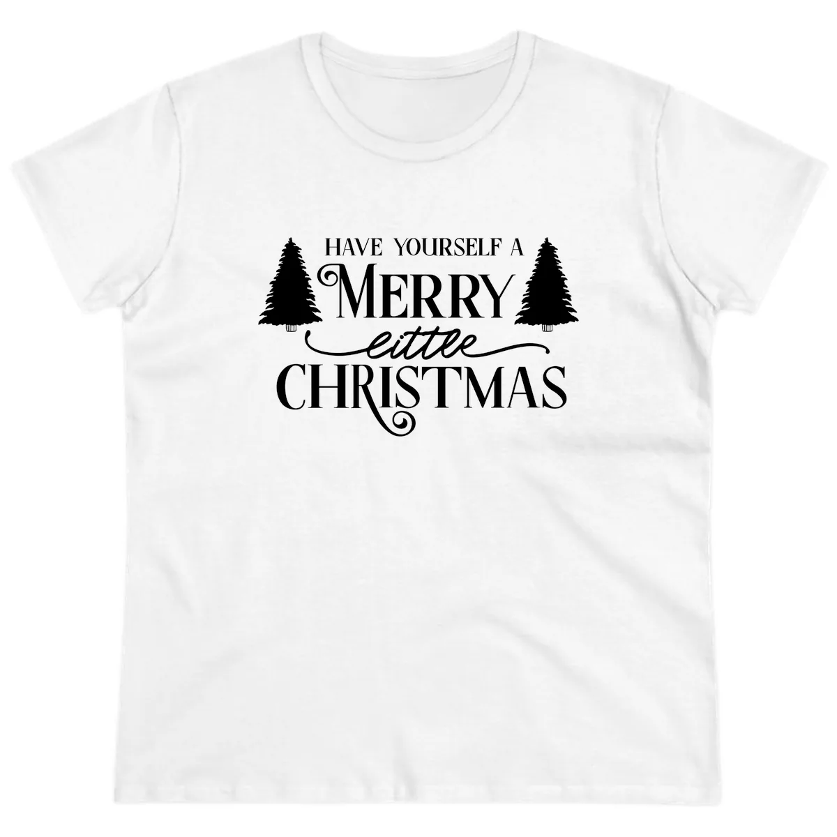 Merry Little Christmas Trees Design Ladies Tee in White