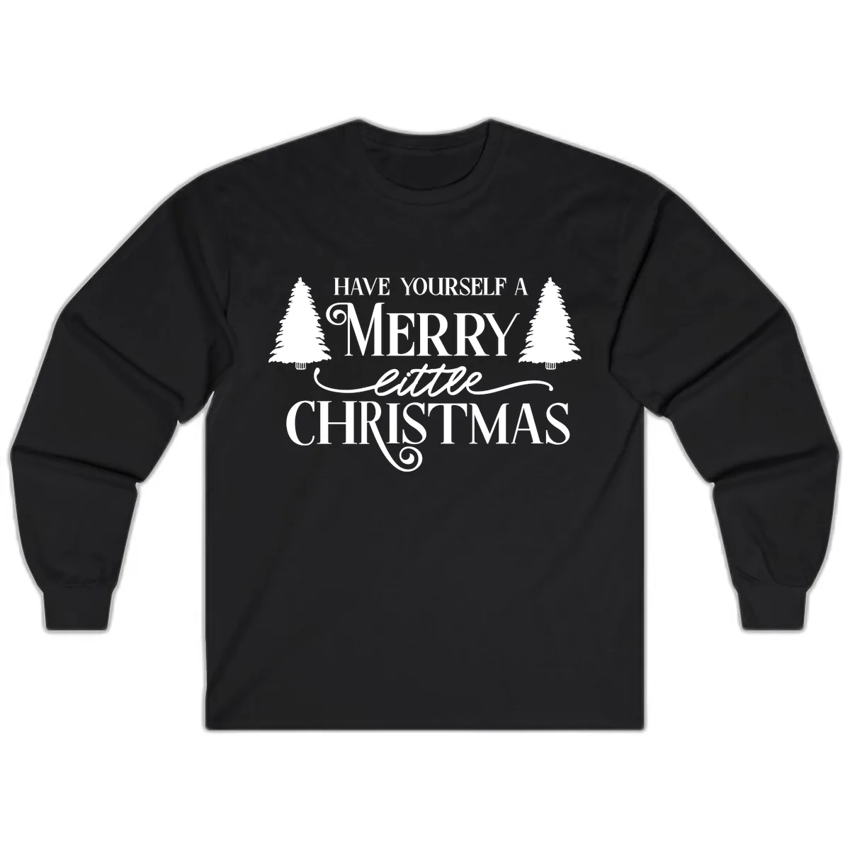 Merry Little Christmas Trees Design Long Sleeve in Black