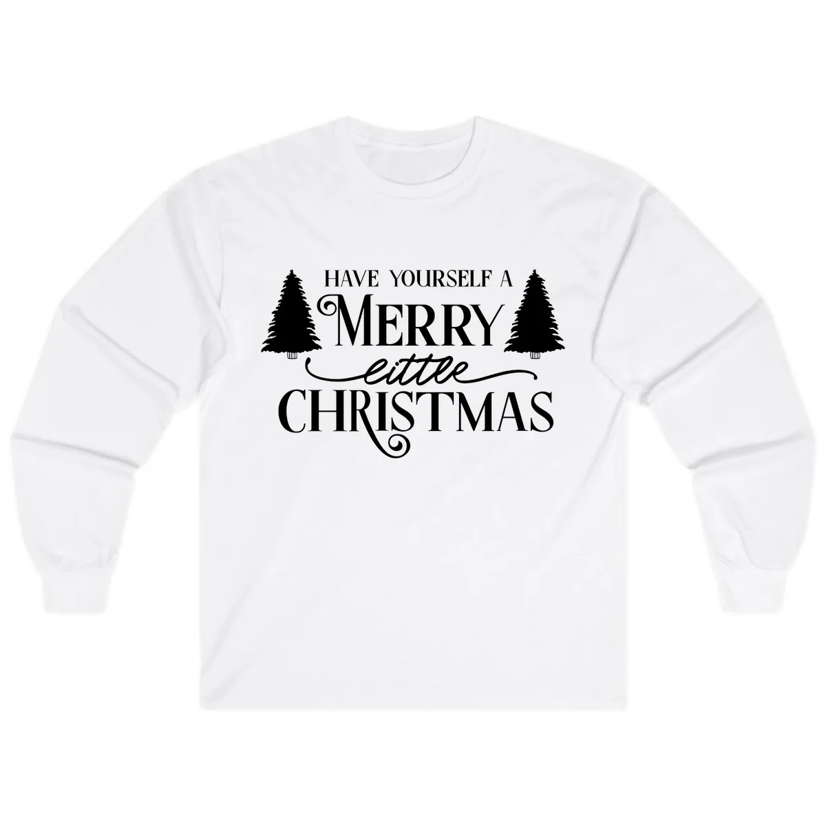 Merry Little Christmas Trees Design Long Sleeve in White