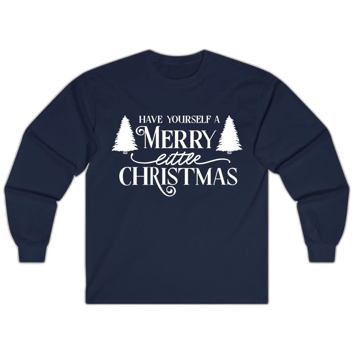 Merry Little Christmas Trees Design Long Sleeve in Navy