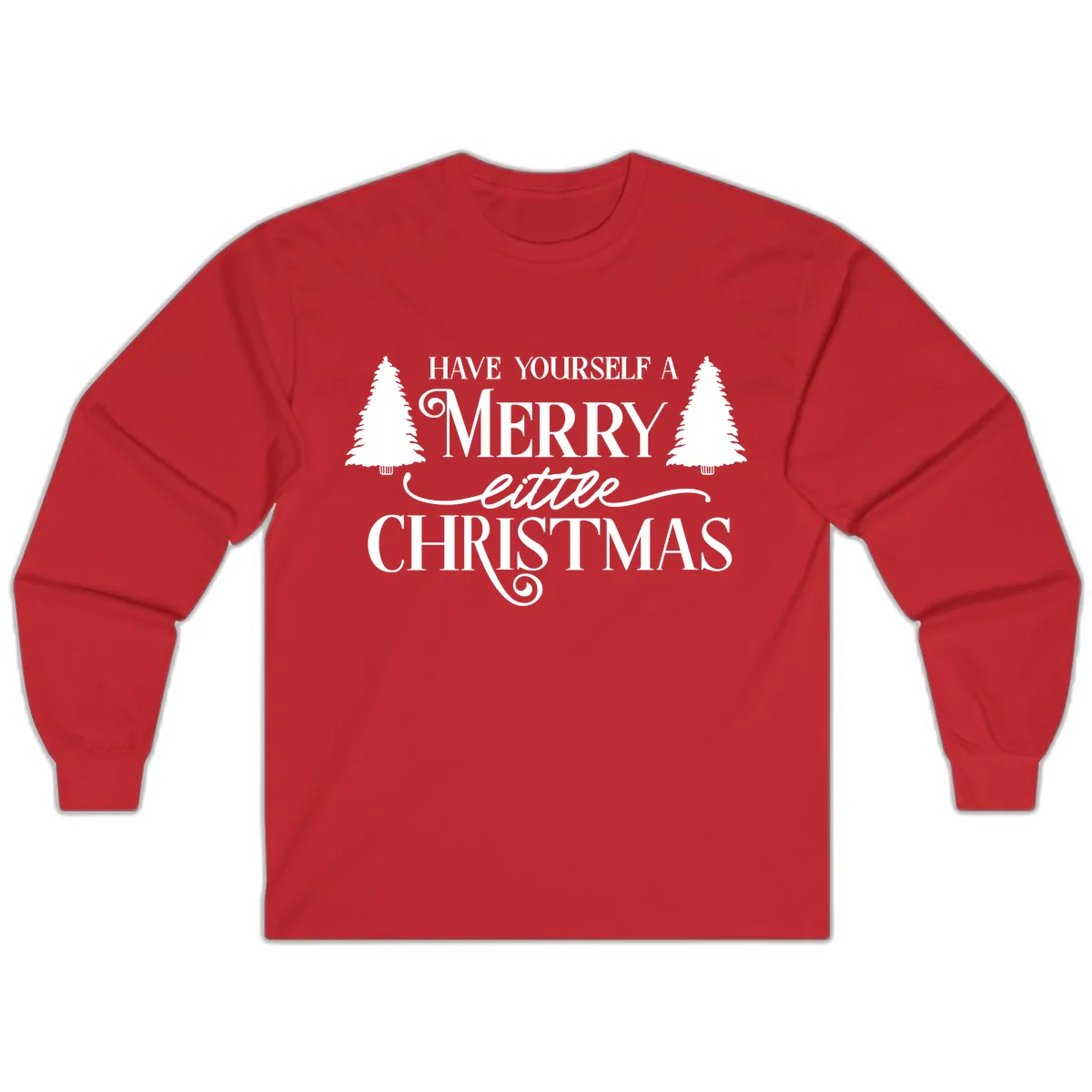 Merry Little Christmas Trees Design Long Sleeve in Red