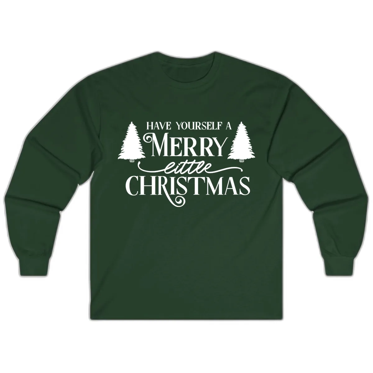 Merry Little Christmas Trees Design Long Sleeve in Forest Green