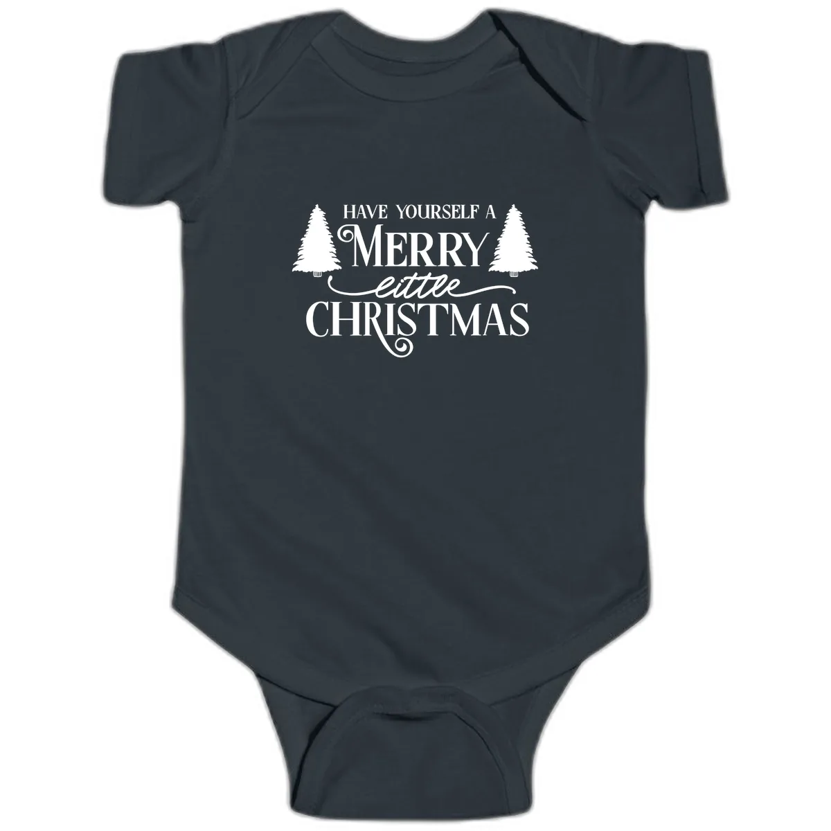 Merry Little Christmas Trees Design Baby Onesie in Black
