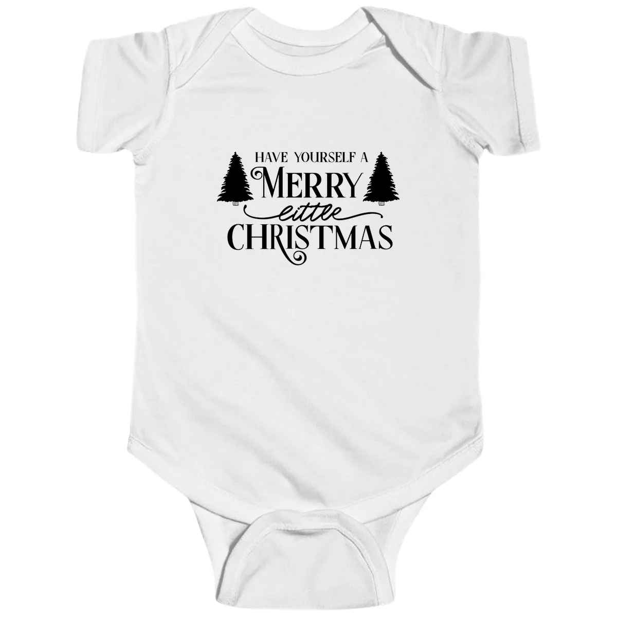 Merry Little Christmas Trees Design Baby Onesie in White