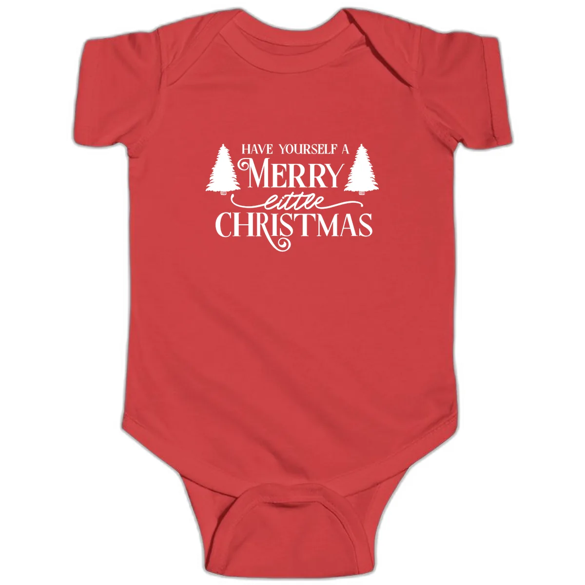 Merry Little Christmas Trees Design Baby Onesie in Red