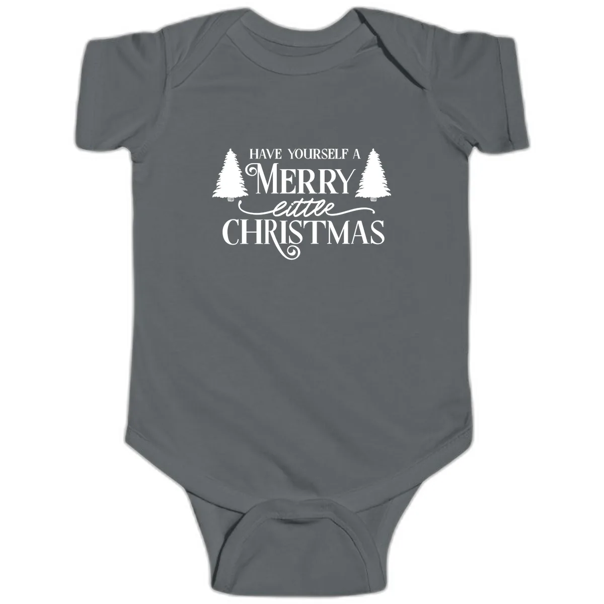 Merry Little Christmas Trees Design Baby Onesie in Charcoal