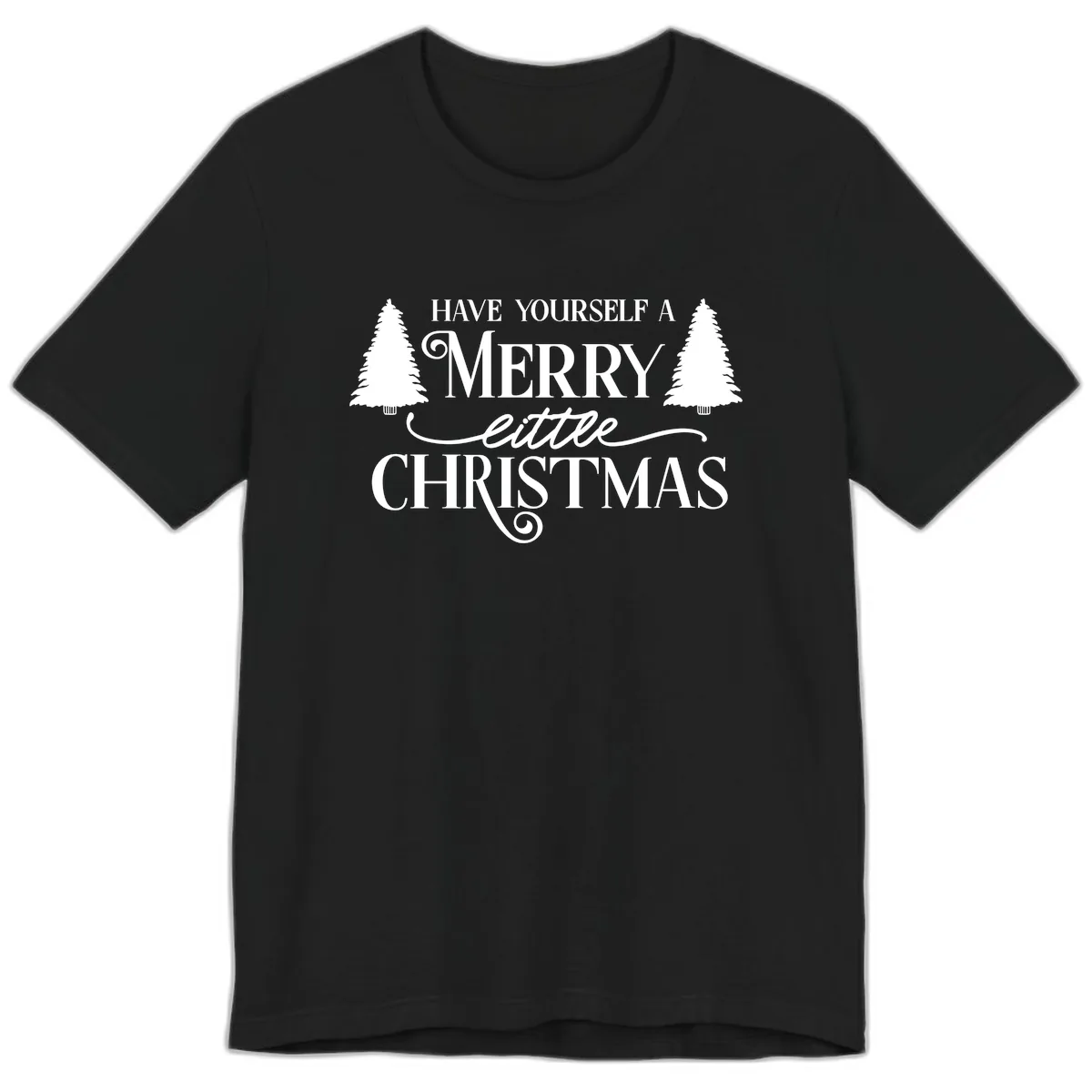 Merry Little Christmas Trees Design Premium T-Shirt in Black