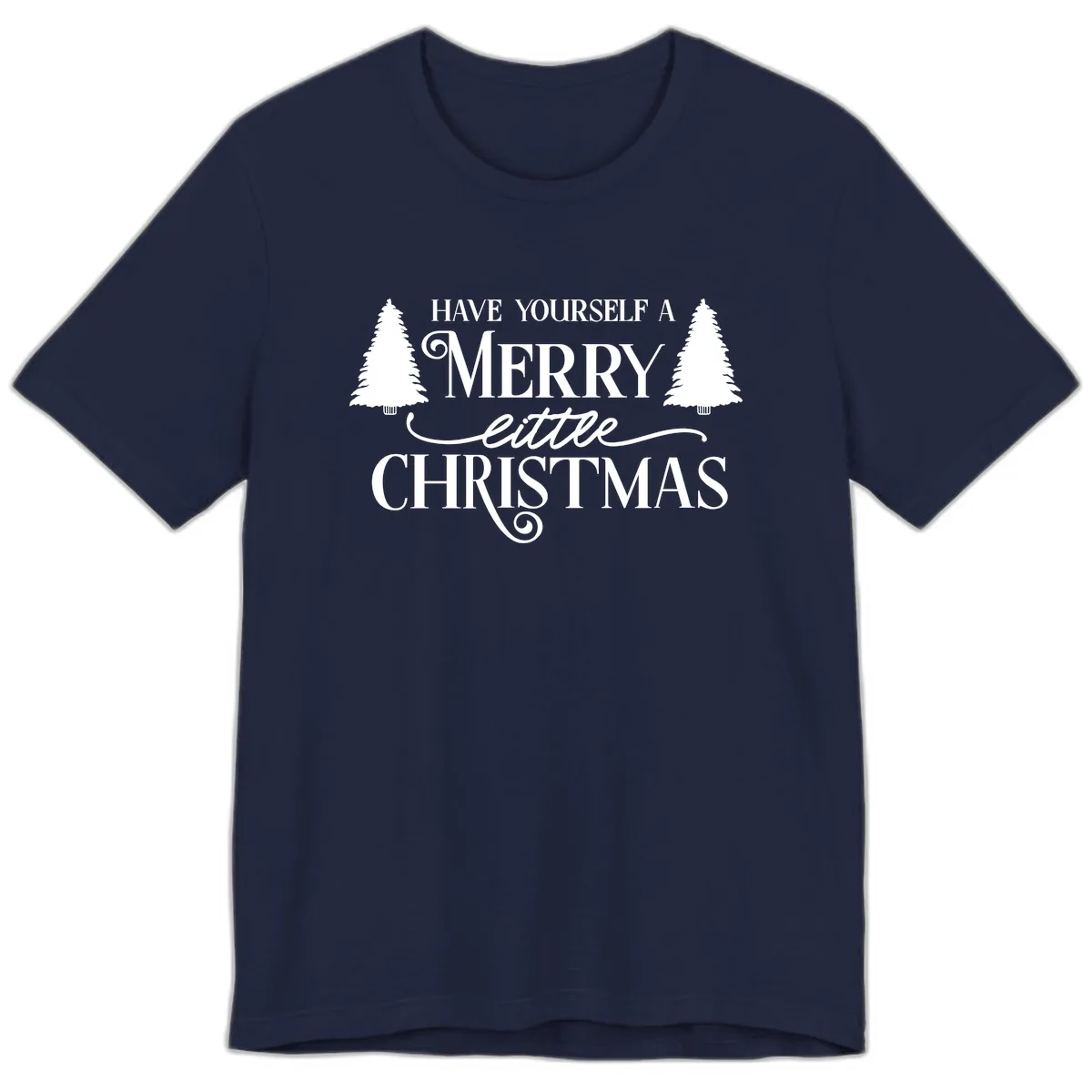 Merry Little Christmas Trees Design Premium T-Shirt in Navy
