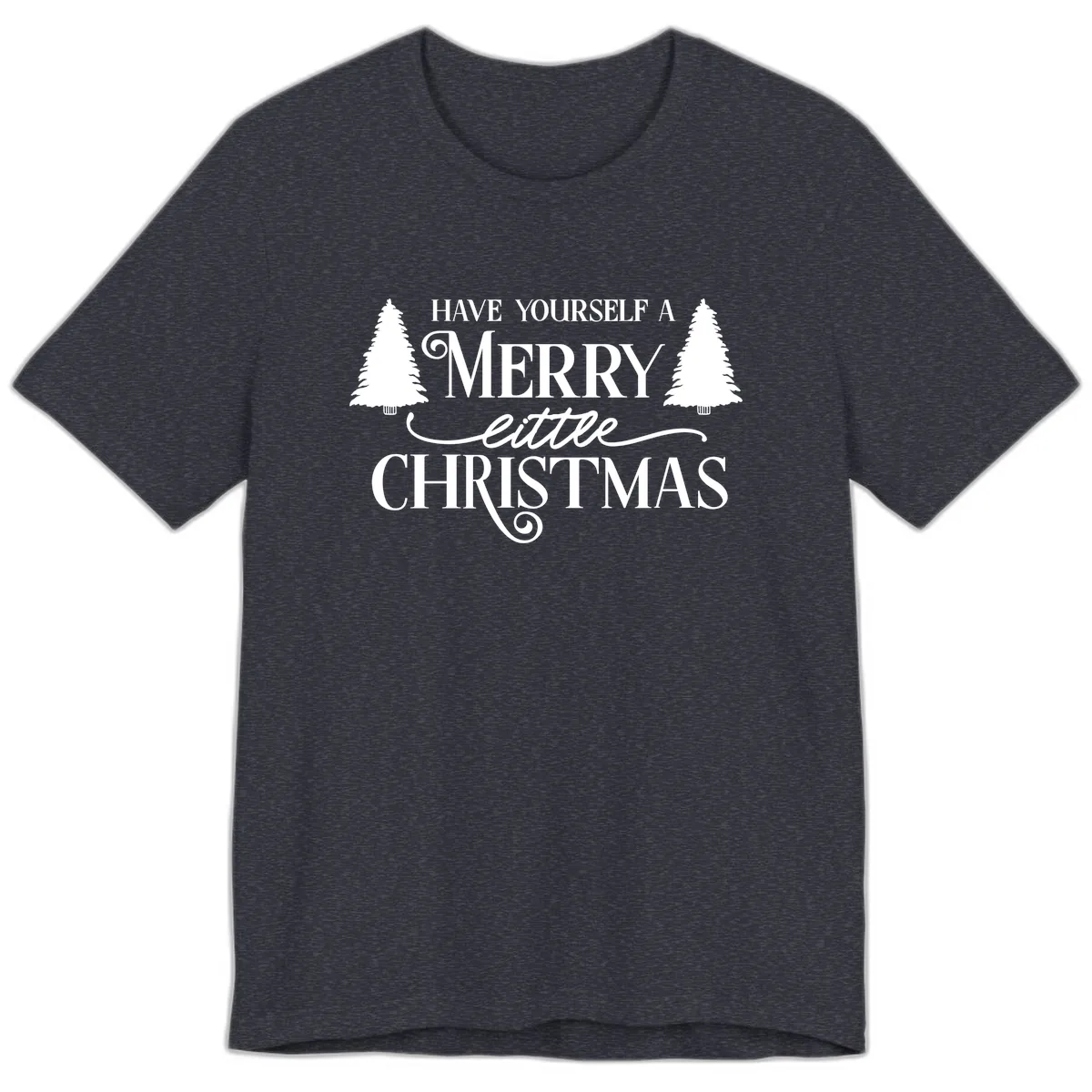 Merry Little Christmas Trees Design Premium T-Shirt in Heather Navy