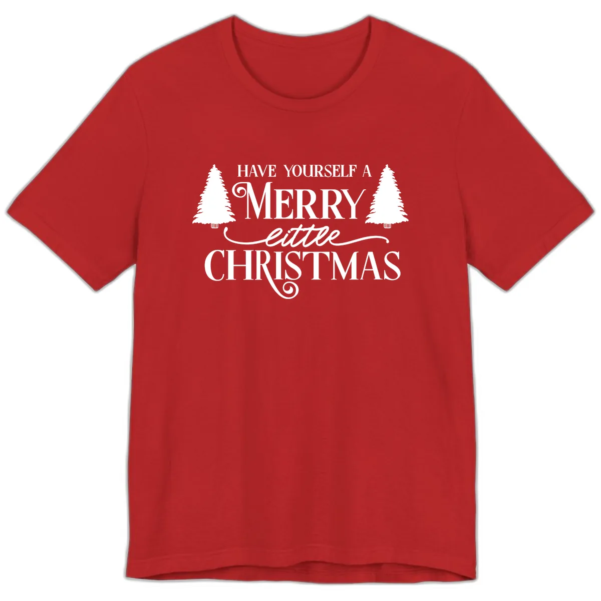 Merry Little Christmas Trees Design Premium T-Shirt in Red