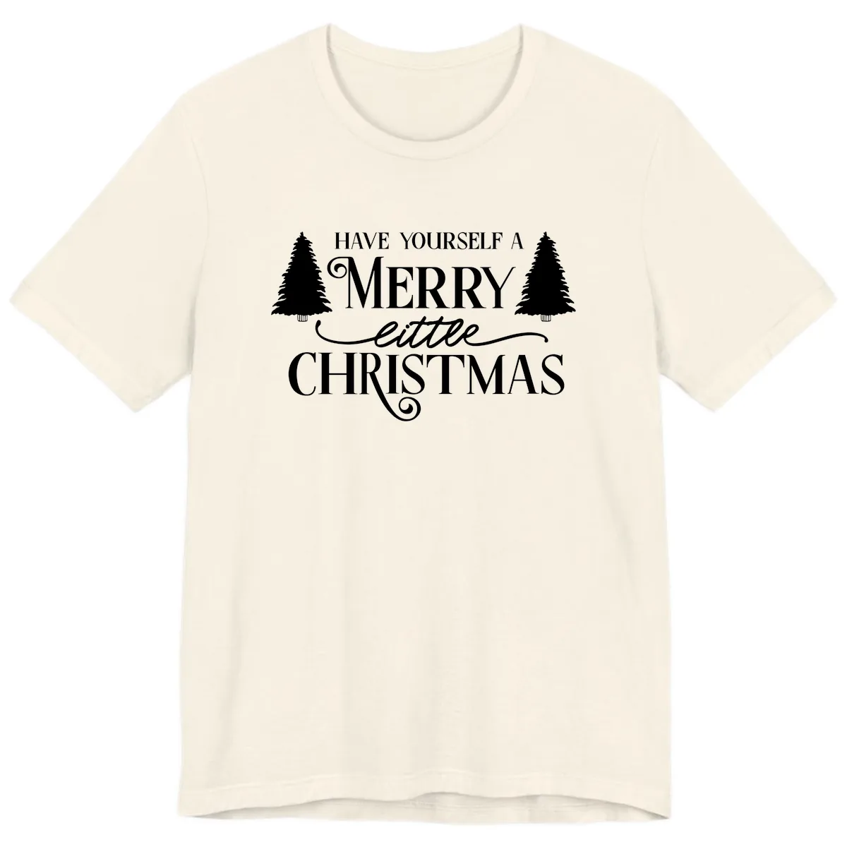 Merry Little Christmas Trees Design Premium T-Shirt in Natural