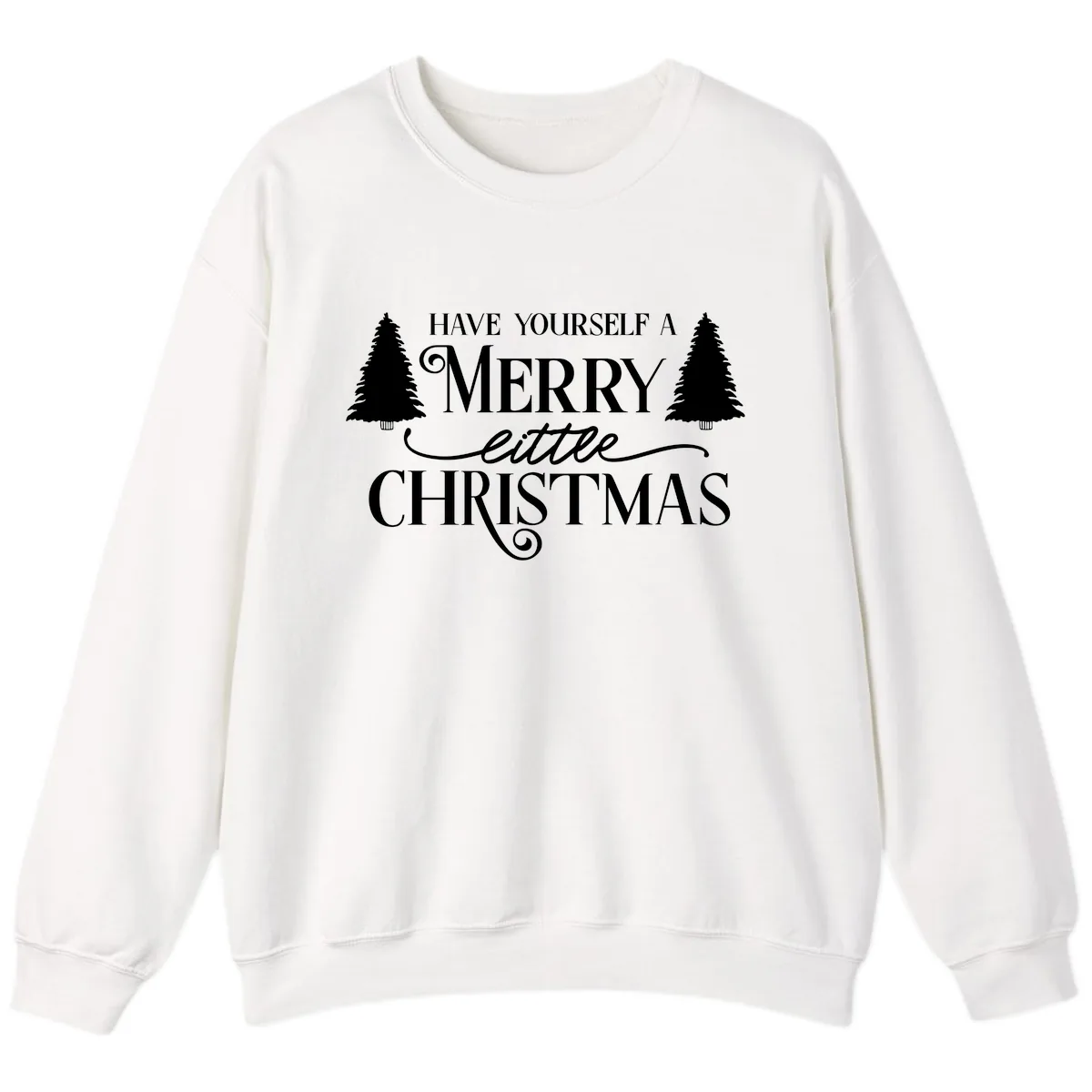 Merry Little Christmas Trees Design Sweatshirt in White