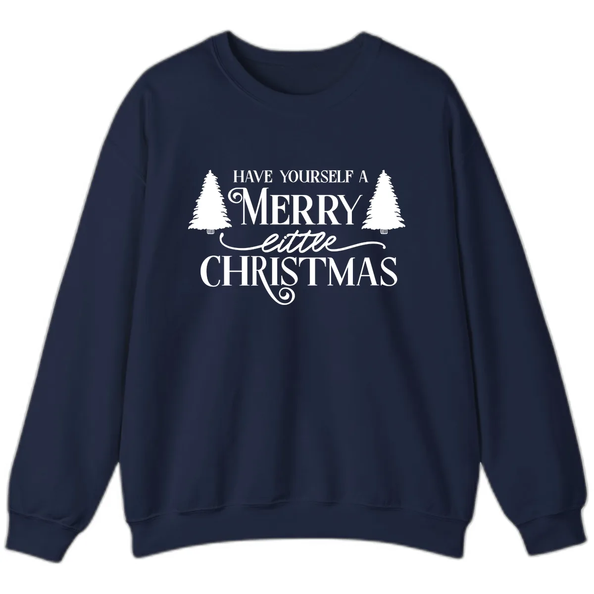 Merry Little Christmas Trees Design Sweatshirt in Navy