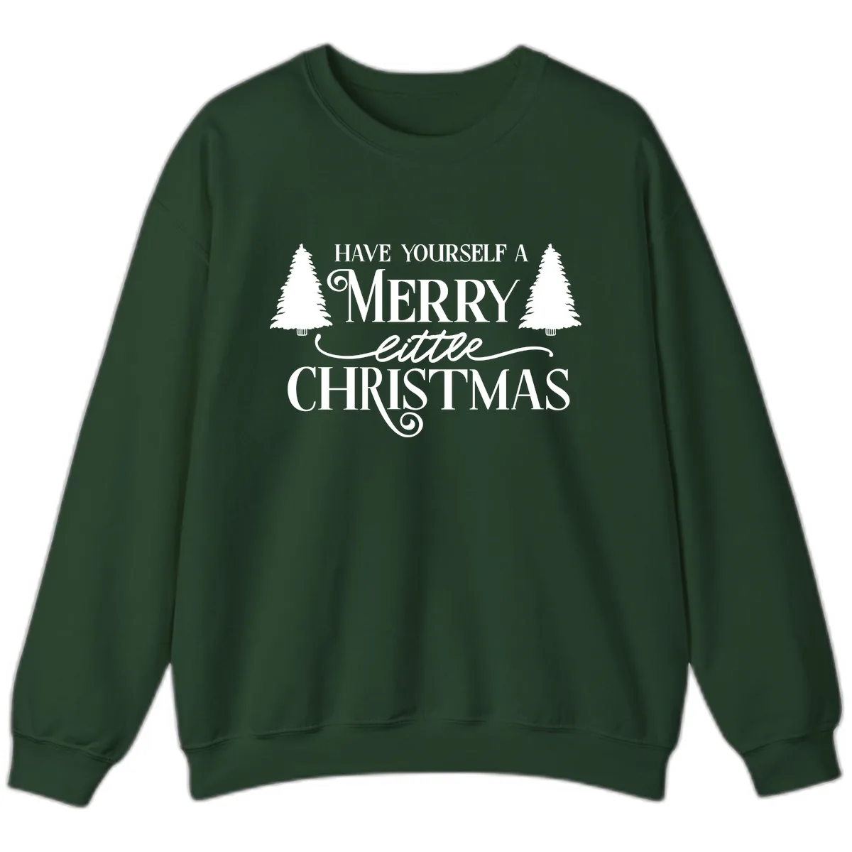 Merry Little Christmas Trees Design Sweatshirt in Forest Green