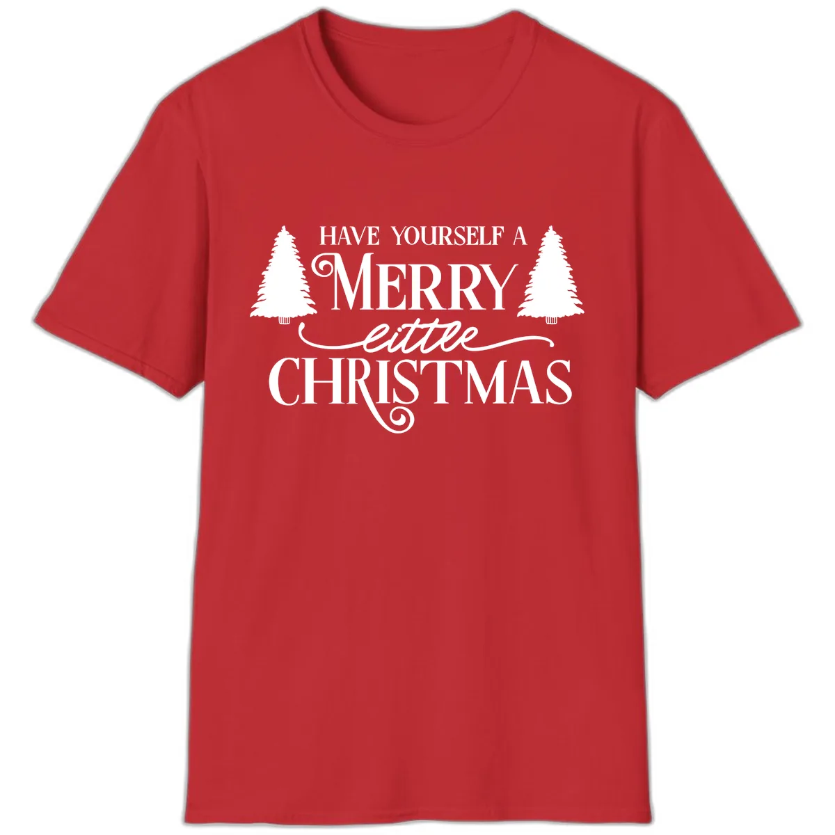 Merry Little Christmas Trees Design T-Shirt in Red