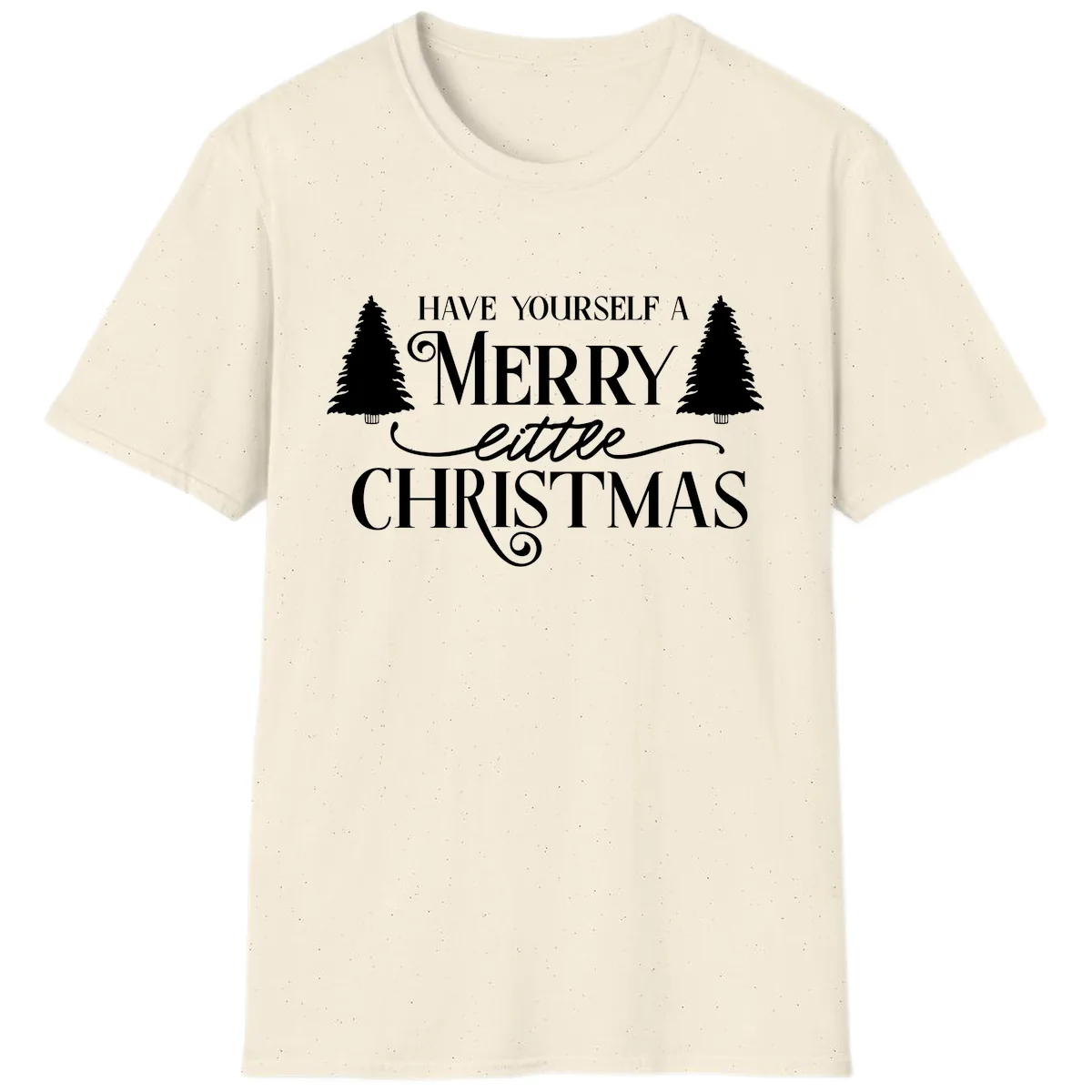 Merry Little Christmas Trees Design T-Shirt in Natural