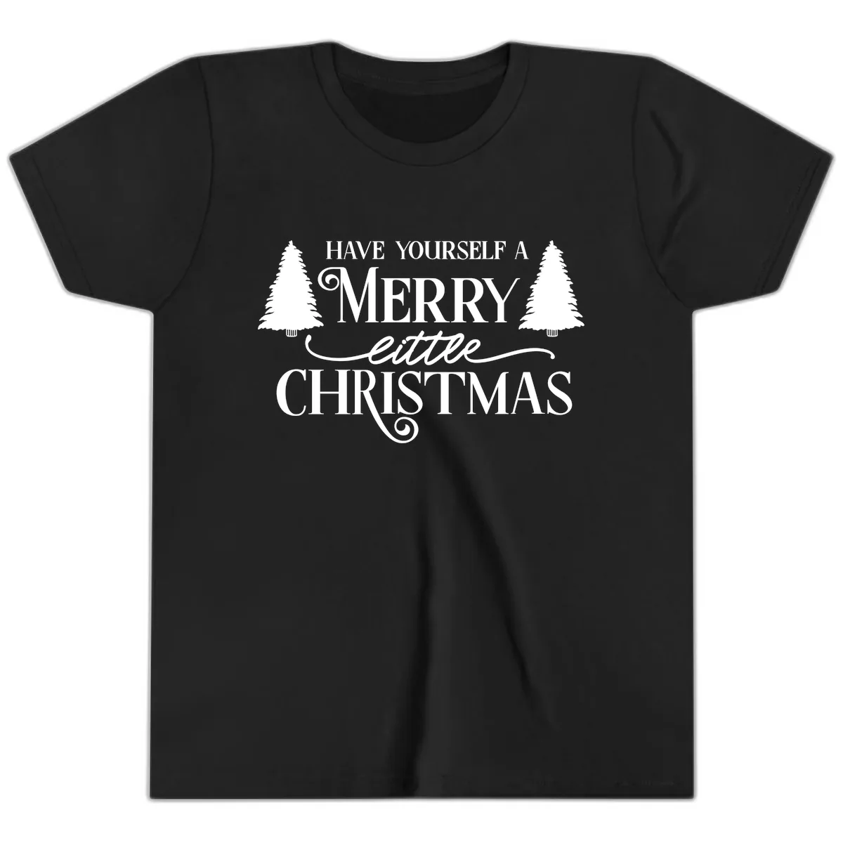 Merry Little Christmas Trees Design Youth T-Shirt in Black