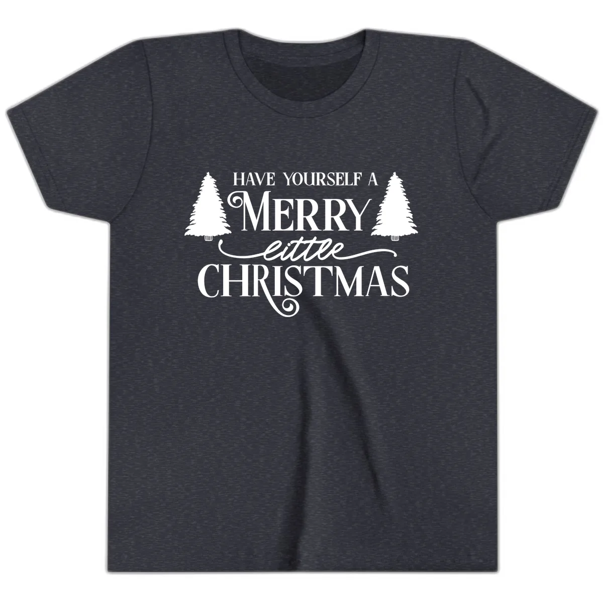Merry Little Christmas Trees Design Youth T-Shirt in Heather Navy