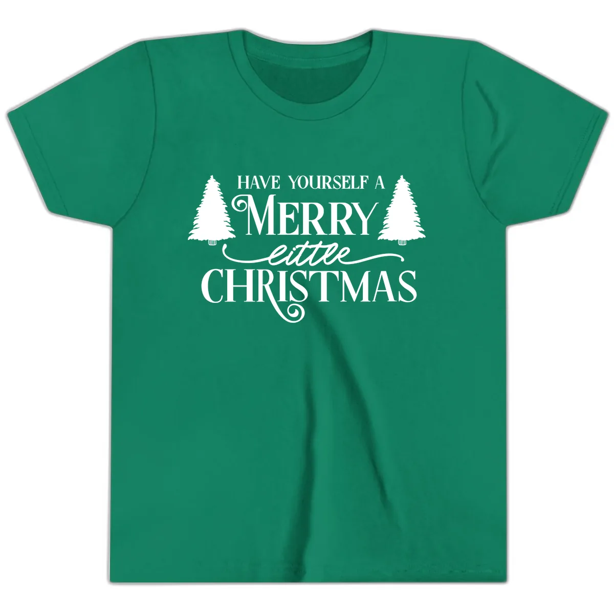 Merry Little Christmas Trees Design Youth T-Shirt in Kelly