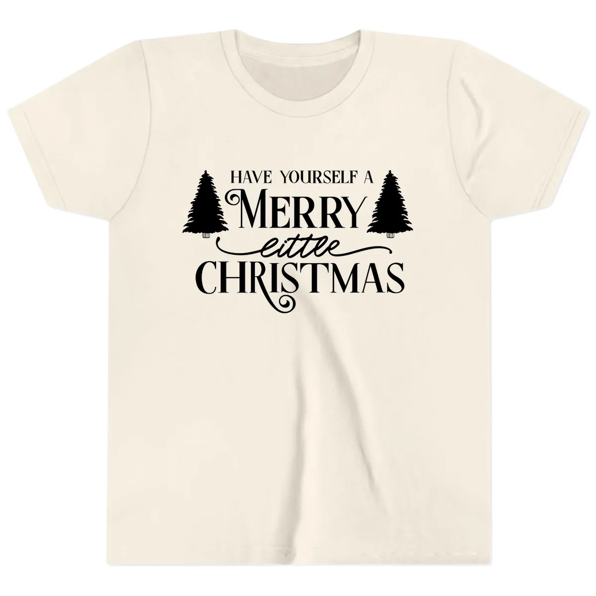 Merry Little Christmas Trees Design Youth T-Shirt in Natural