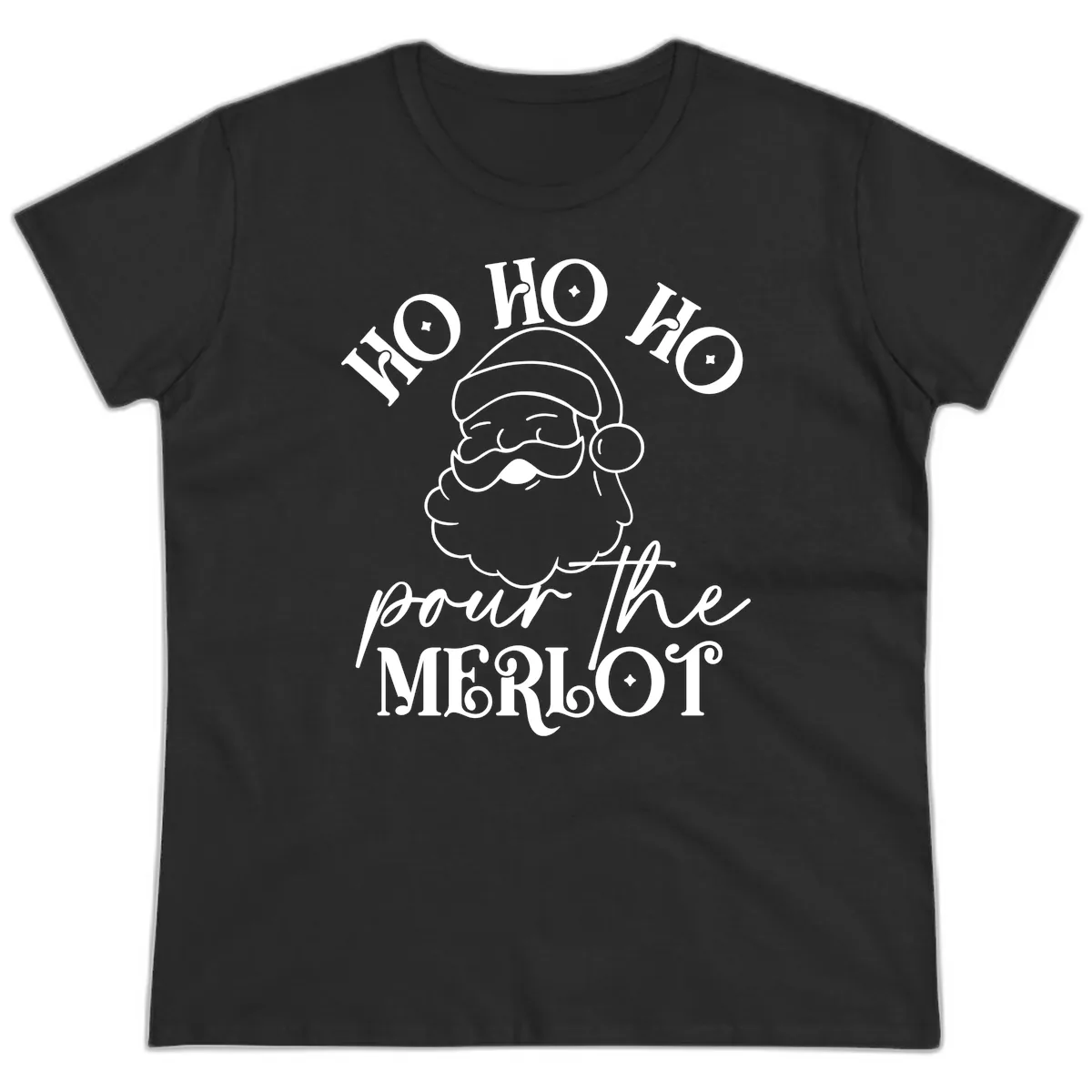 Ho Ho Ho Pour The Merlot Christmas Ladies Tee in Black