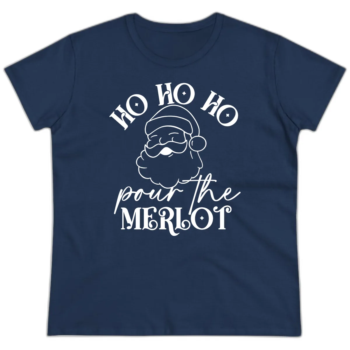 Ho Ho Ho Pour The Merlot Christmas Ladies Tee in Navy