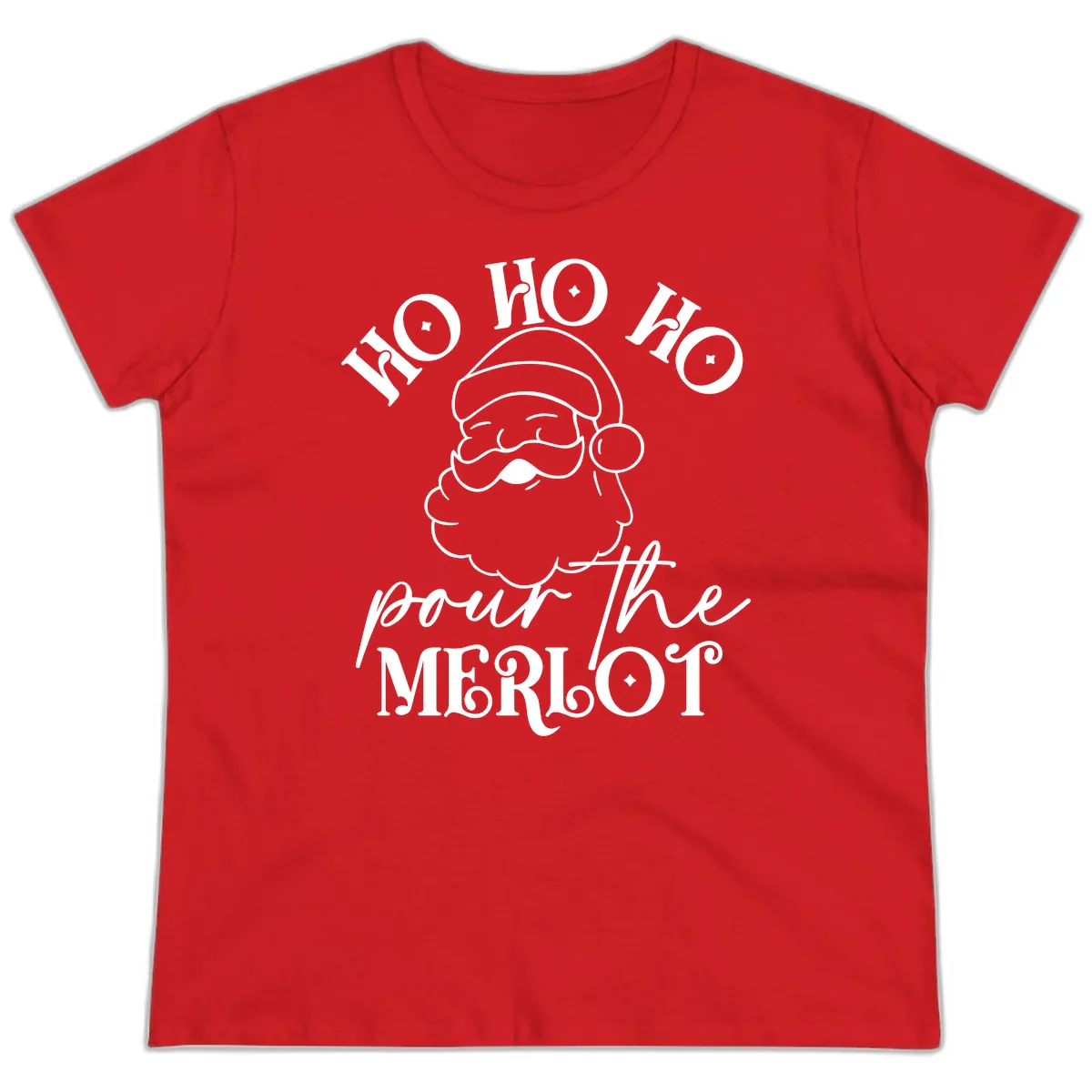 Ho Ho Ho Pour The Merlot Christmas Ladies Tee in Red