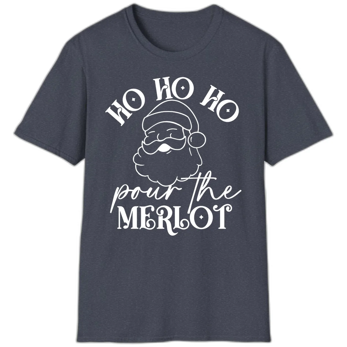 Ho Ho Ho Pour The Merlot Christmas T-Shirt in Heather Navy