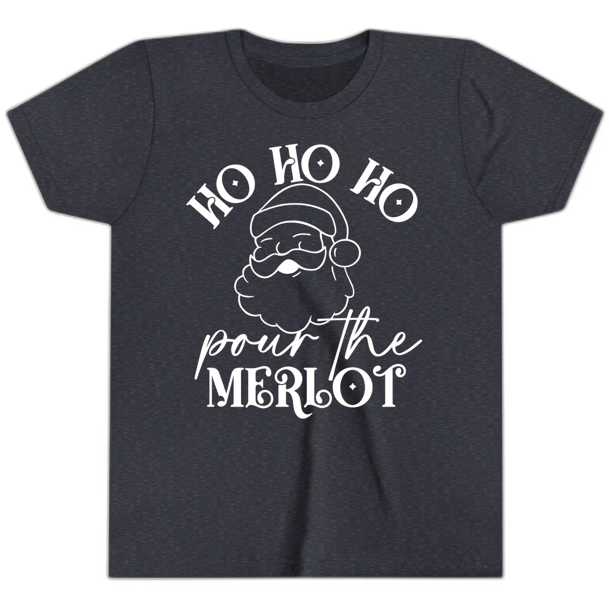 Ho Ho Ho Pour The Merlot Christmas Youth T-Shirt in Heather Navy