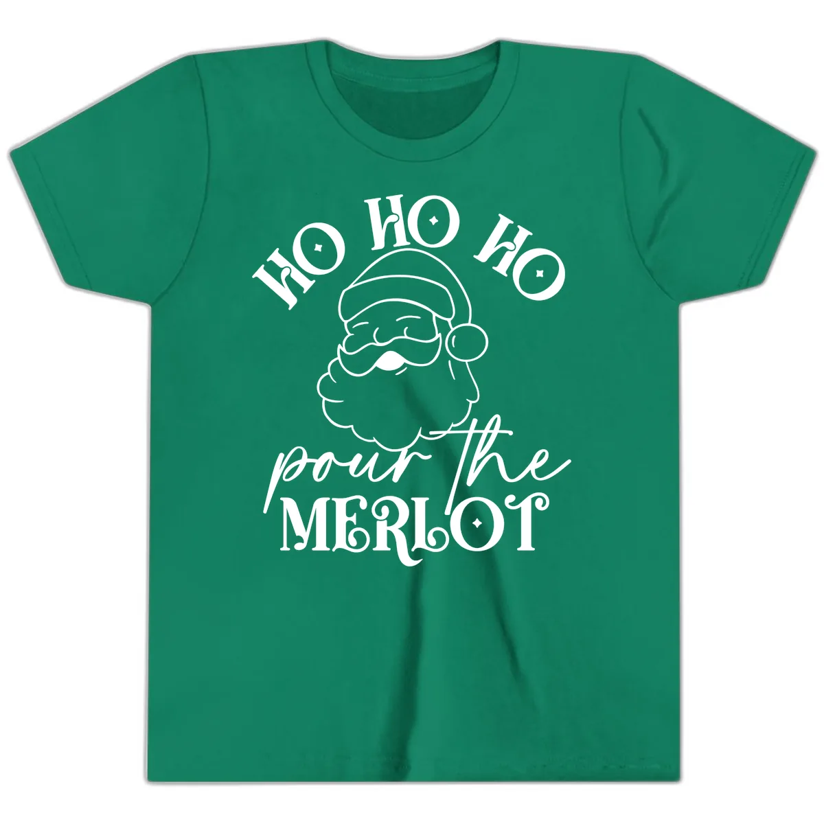 Ho Ho Ho Pour The Merlot Christmas Youth T-Shirt in Kelly
