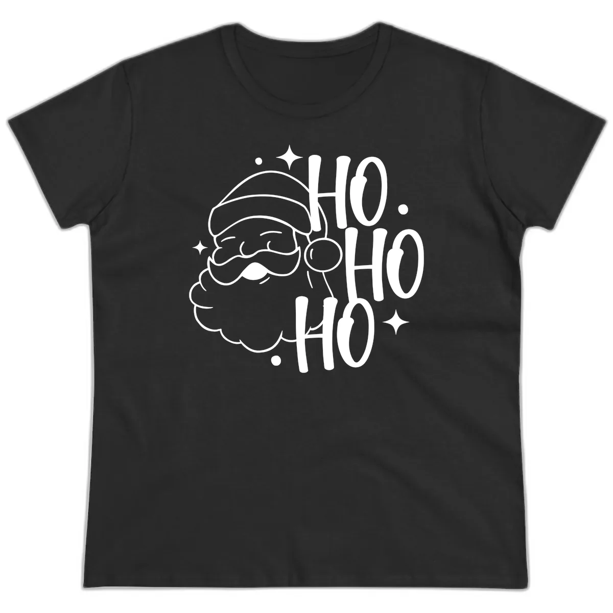 Santa Claus Ho Ho Ho Merry Christmas Ladies Tee in Black