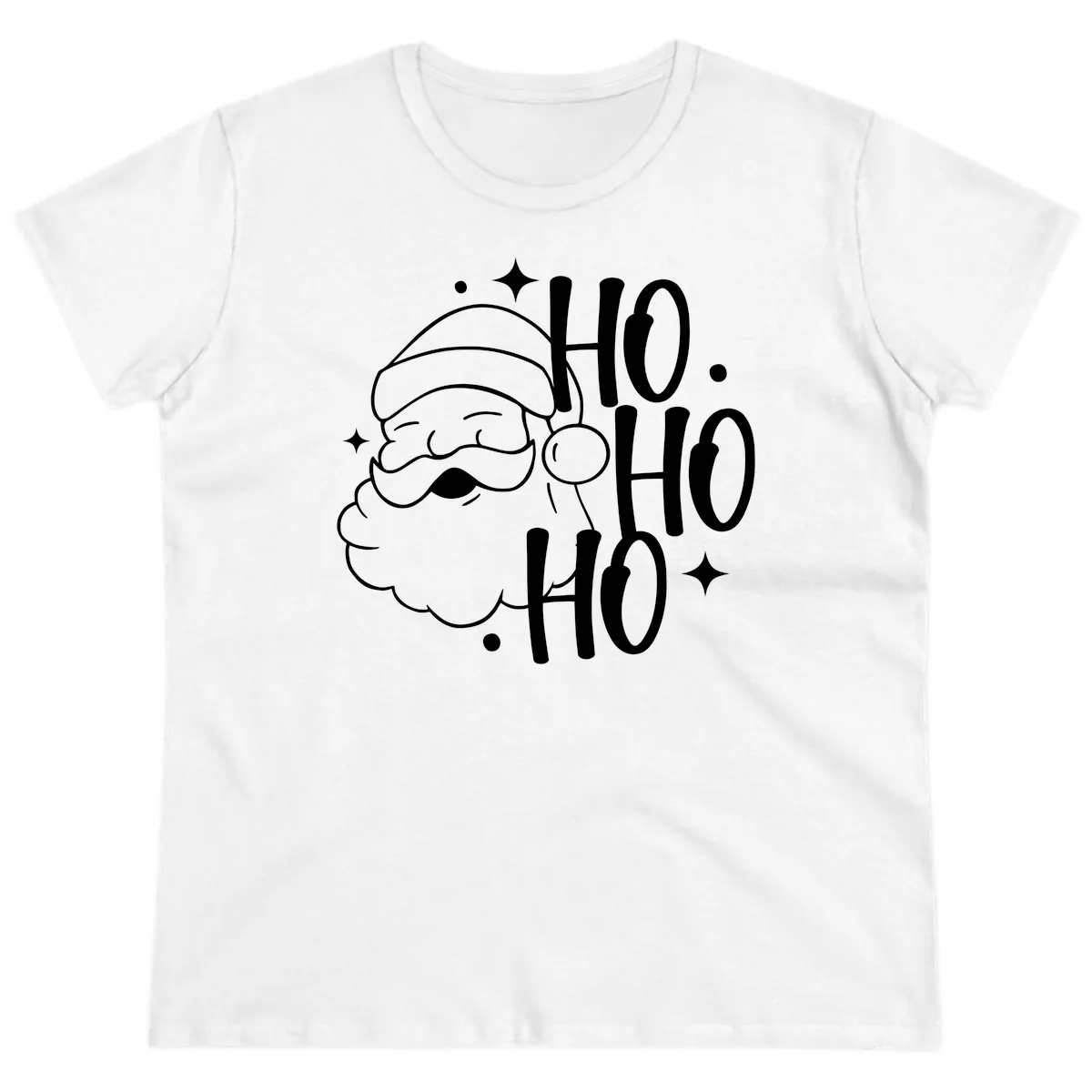 Santa Claus Ho Ho Ho Merry Christmas Ladies Tee in White