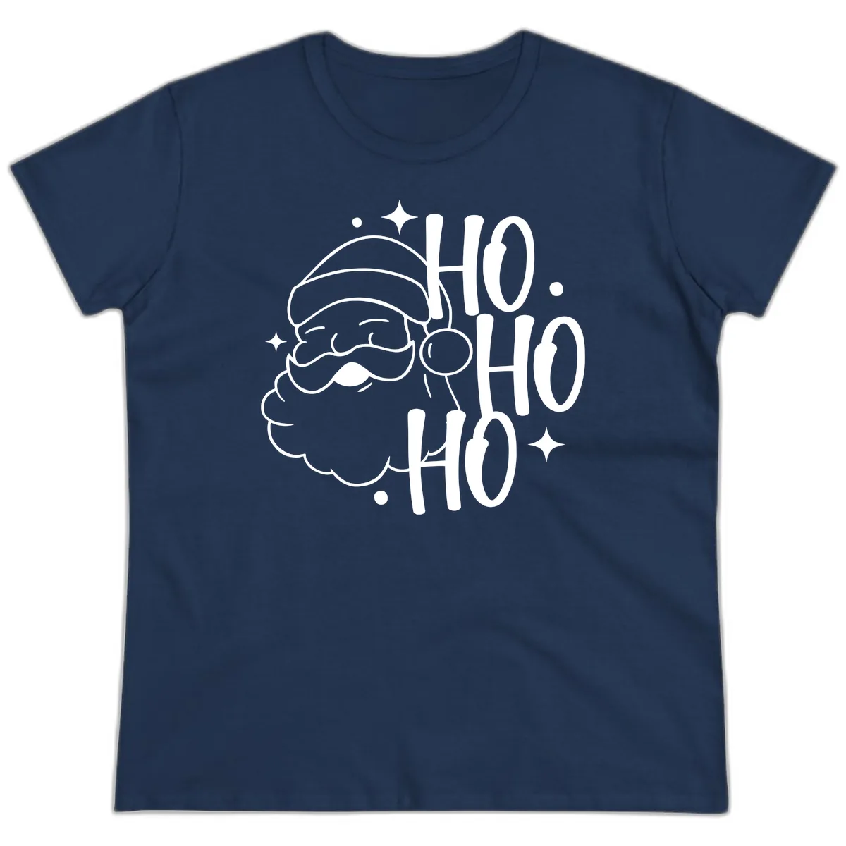 Santa Claus Ho Ho Ho Merry Christmas Ladies Tee in Navy