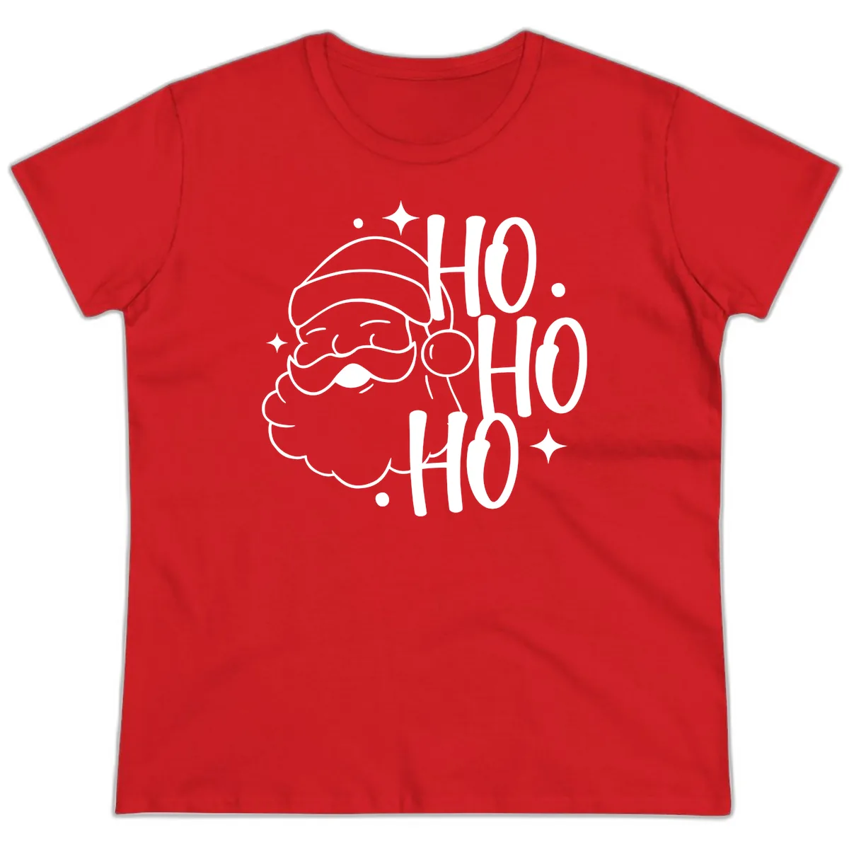 Santa Claus Ho Ho Ho Merry Christmas Ladies Tee in Red